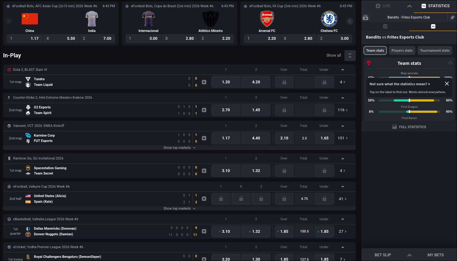 Amonbet Esports Betting Interface - CS:GO, Dota 2, League of Legends Markets